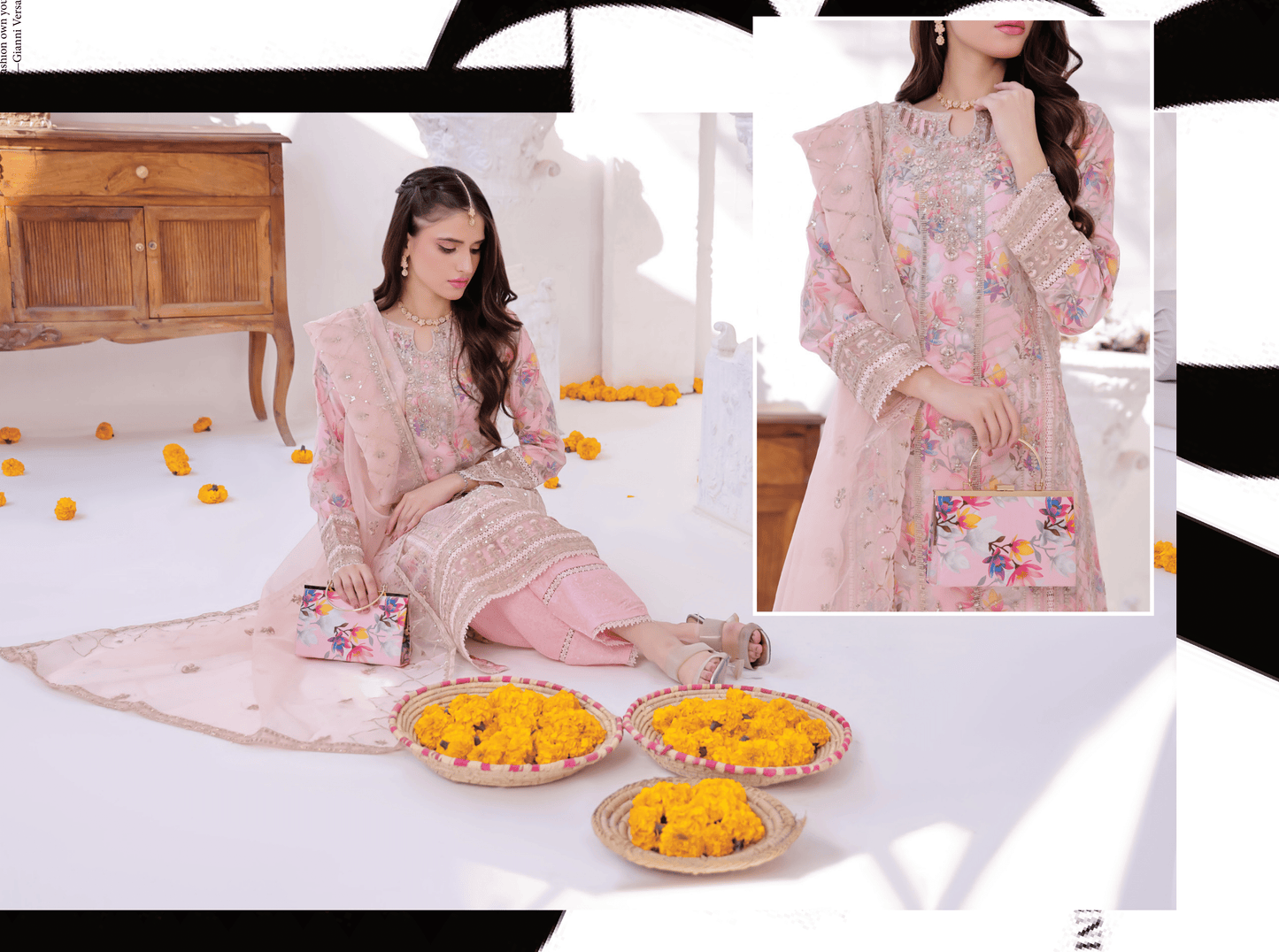 JOSEPHINE ORGANZA FORMAL FESTIVE Stitched (Pink) With Jewellery & Clutch