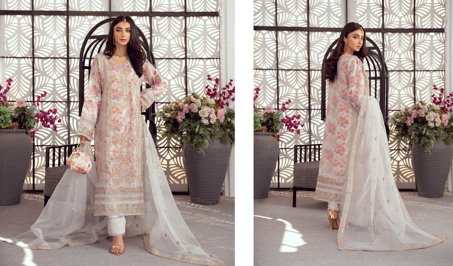 SERAPHINA ORGANZA FORMAL FESTIVE Stitched (White Gold) With Jewellery & Clutch