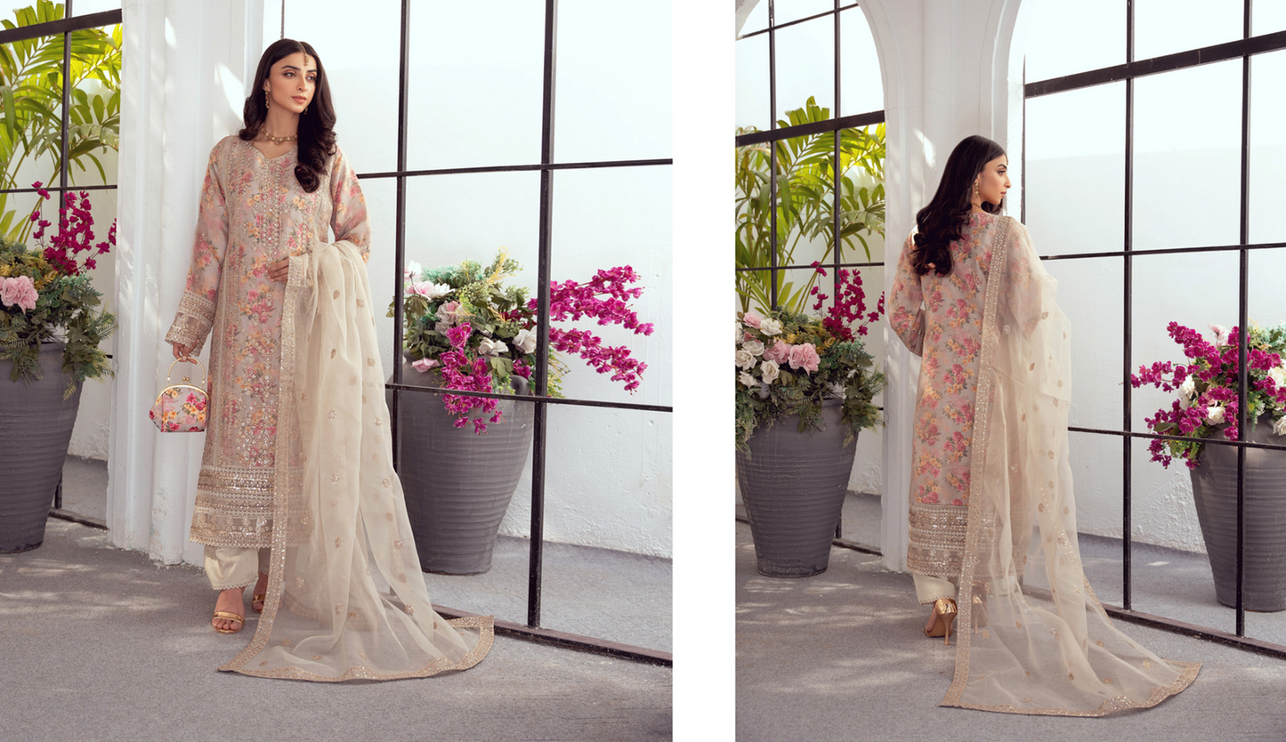 SERAPHINA ORGANZA FORMAL FESTIVE Stitched (Golden) With Jewellery & Clutch