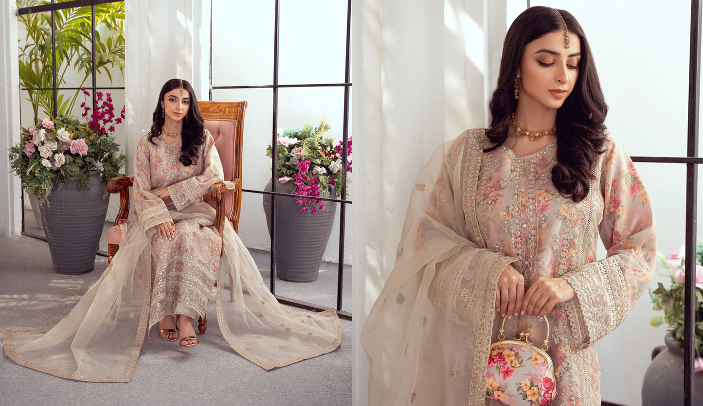 SERAPHINA ORGANZA FORMAL FESTIVE Stitched (Golden) With Jewellery & Clutch