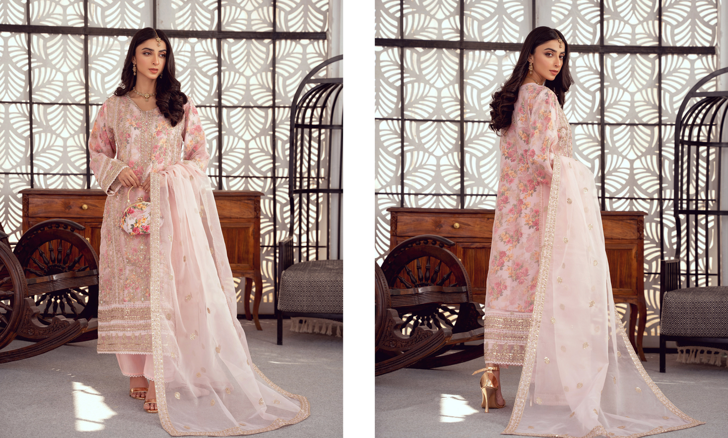 SERAPHINA ORGANZA FORMAL FESTIVE Stitched (Pink) With Jewellery & Clutch