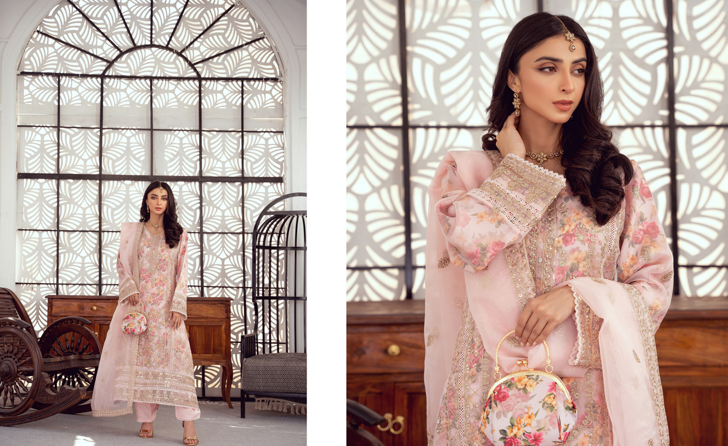 SERAPHINA ORGANZA FORMAL FESTIVE Stitched (Pink) With Jewellery & Clutch